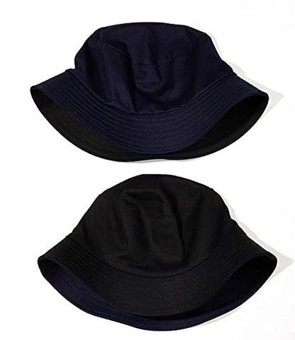 Quanhaigou Bucket Hats Unisex Summer Travel Beach Fisherman Cap for Men Women Teens - color: Plain Navy Blue Black