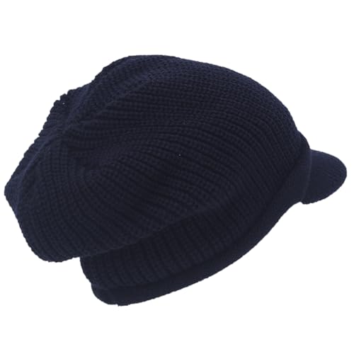 Winter Beanie with Visor - Stylish Knit Hat with Bill - Thick Brimmed Beanies with Fleece Lining Men and Women - color: B326-blue