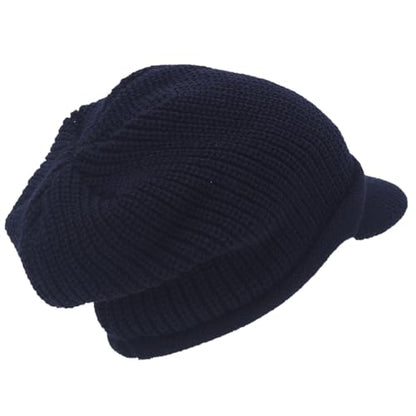 Winter Beanie with Visor - Stylish Knit Hat with Bill - Thick Brimmed Beanies with Fleece Lining Men and Women - color: B326-blue