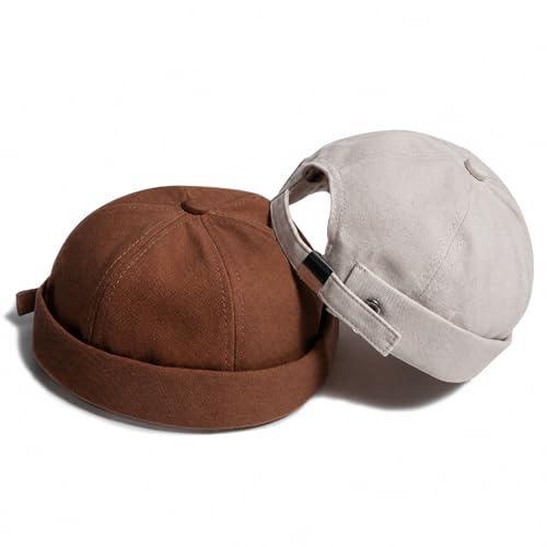 Adjustable Unisex Hip-Hop Docker Hat Dome Brimless Hats - color: Beige