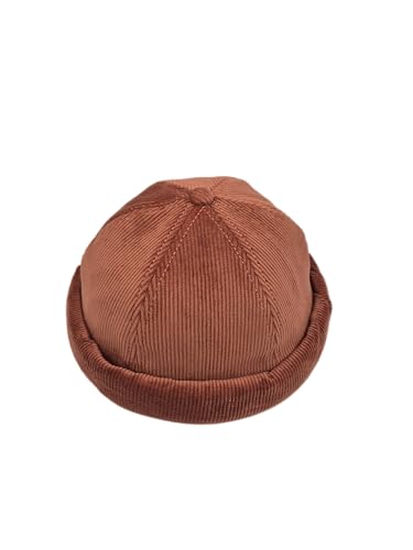 Fits Y’All Corduroy Docker Cap: Adjustable, Brimless Cuffed Beanie Hat, Skullcap, Vintage Style for Men, Women & Unisex - color: Rust Brown