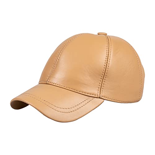 Genuine Leather Unisex Baseball Cap - color: Dark Beige
