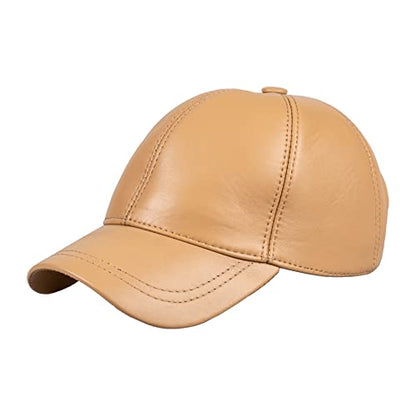 Genuine Leather Unisex Baseball Cap - color: Dark Beige