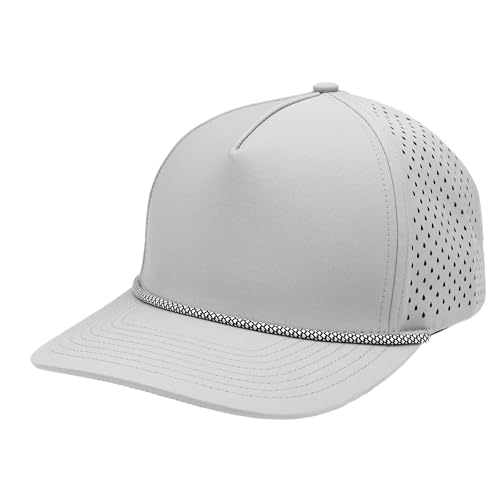 Gilbert Performance 5‑Panel Snapback Hat – Adjustable Flat Bill Cap, Breathable Mesh, Water‑Repellent Fabric, Unisex - color: Grey With Rope