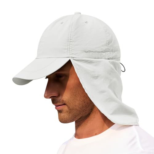 American Trends Mens Sun Hat with Neck Flap, UV Protection Outdoor Flap Hat, Packable Soft Fishing Hiking Gardening Hat - color: Light-gray