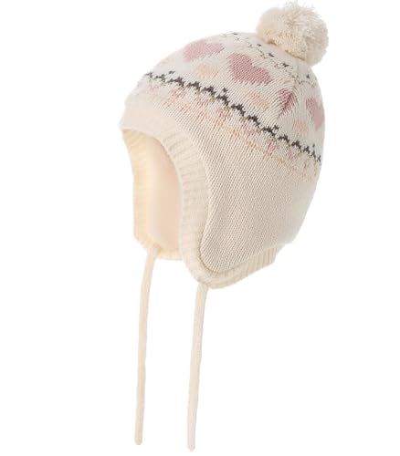 Moon Kitty Baby Girls Winter Hats Rabbit Ears Earmuffs Cap … - color: Beige Heart, size: 0-6 Months