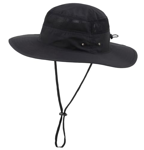 Home Prefer UPF 50+ Men's Sun Hat Wide Brim Bucket Hat UV Protection Hat for Mens Womens Beach Safari Gardening Golf Fishing - color: Black