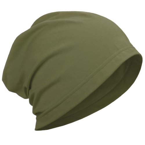 ROYBENS 100% Cotton Thin Slouchy Beanie Hat Women Men Lightweight Chemo Cap - color: 1pcs-army Green