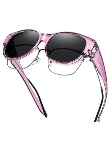 Wzerry Polarized Fit Over Glasses Sunglasses for Women Cat Eye UV400 - color: A04 L Size Transparent Purple/Grey