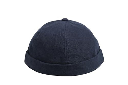 Cotton Docker Cap, Unisex Brimless Cap, Men Skull Cap, Brimless Beanie Hat, Men Women Cuffed Hat. - color: Dark Blue