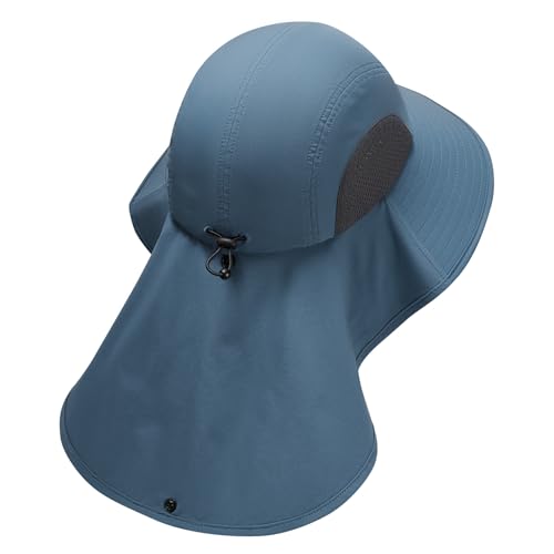 UPF 50+ Foldable Sun Hats Wide Brim with Large Neck Flap for Men Women UV Protection Gardening Fishing Beach Hat - color: Pack of 2, Navy Blue & Stone Blue