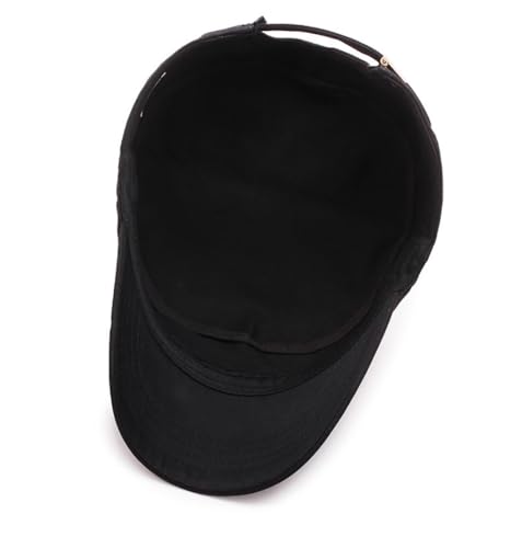 Unisex Flat Top Military Cadet Cap Outdoor Sun Hat - color: Square Label Black