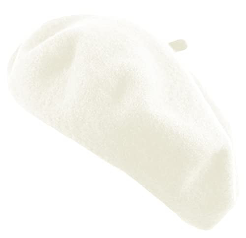 Women's French Beret Hat Solid Color Plain Wool Classic Traditional Artist Cap - color: White