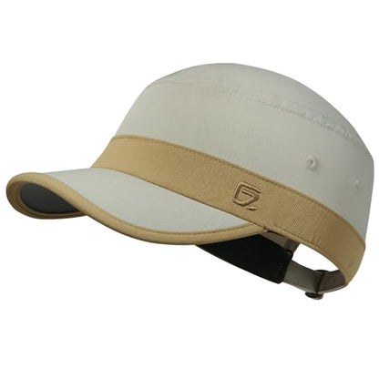 GADIEMKENSD Stretch Army Cap Cadet Military Hats Flat Top Baseball Cap Short Bill Breathable - color: Cream/Khaki