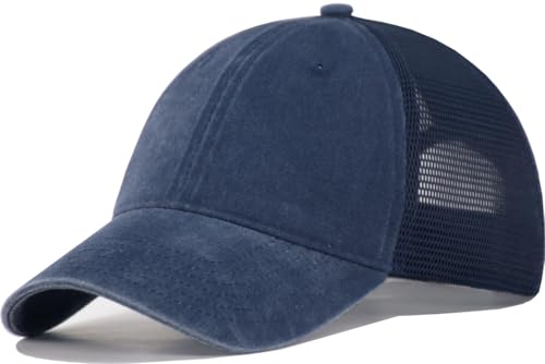Comfy Soft Vintage Washed Trucker Baseball Cap - Women Men Unstructured Dad Hat | Snapback | Soft Crown | Soft Mesh - color: Navy, size: One Size