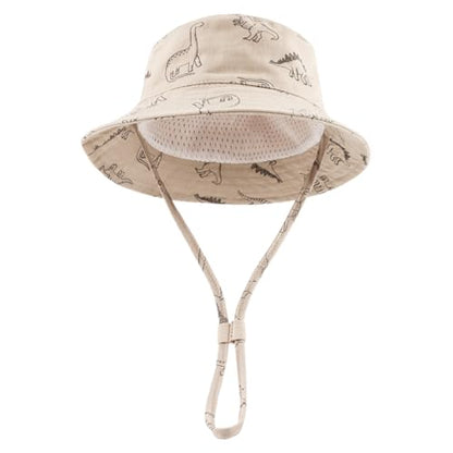 JANGANNSA Dinosaur Baby Boys Sun Hat Cotton Toddler Girls Bucket Hats Summer Sun Protect Cap for Kids - color: Dinosaur(dark Sea Green+khaki), size: 1-2T