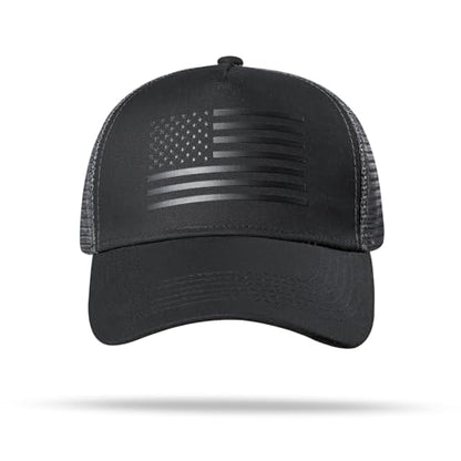 American Flag Trucker Hat - Snapback Hat, Baseball Cap for Men Women - Breathable Mesh Side, Adjustable Fit - for Casual Wear - color: Black/Dark Gray