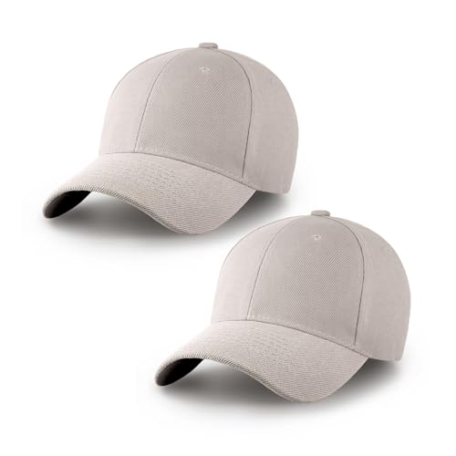 2-Pack Classic Structured Baseball Cap Adjustable Snapback Ball Caps - color: Light Grey