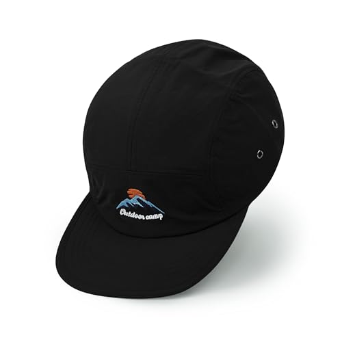 CLAPE Quick Dry 5 Panel Hat, Moisture-Wicking Water-Resistant Flat Brim Cap - color: Dfb3-black