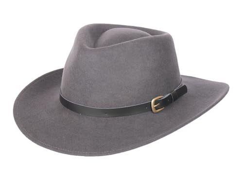 Bigalli Melbourne Fedora Wool Felt Hat - Outdoor - Wide Brim Crushable Water-Resistant Warm & UV Protection - color: Dark Grey, size: Small