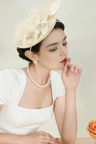 BABEYOND Fascinators Hats for Women Tea Party Pillbox Sinamay Derby Hat - color: Beige