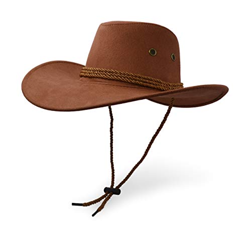 Cowboy Hat, Sun Hat Faux Felt Leather Suede Travel Cap Western Hat Outdoor Sun Protect - color: Brown