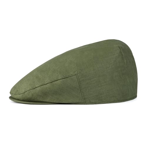 BOTVELA Men Linen Flat Ivy Newsboy Hat - color: Plain Green, size: 7 3/8-7 1/2
