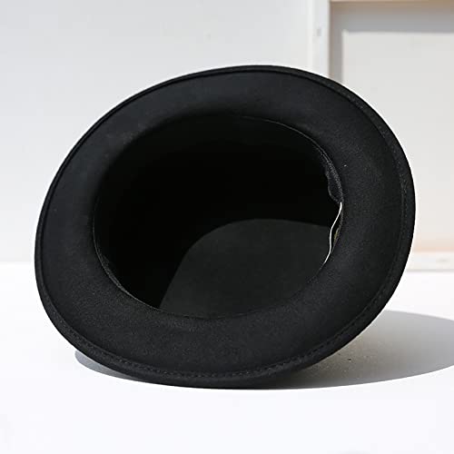 Pork Pie Hat for Men/Women, Wide Brim Felt Boater Fedora Church Derby Cap - color: Black-style 1