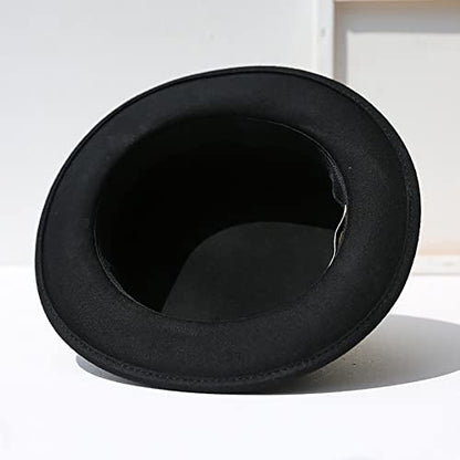 Pork Pie Hat for Men/Women, Wide Brim Felt Boater Fedora Church Derby Cap - color: Black-style 1