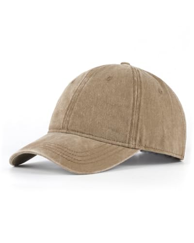 Zylioo XXL Baseball Cap for Big Heads Men Women, Washed Denim Dad Hat - color: Khaki, size: Large