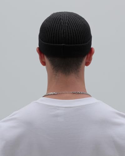 vidsel Thin Wool Fisherman Beanie for Men Short Knit Cuff Trawler Watch Hat - color: 1pcs-black