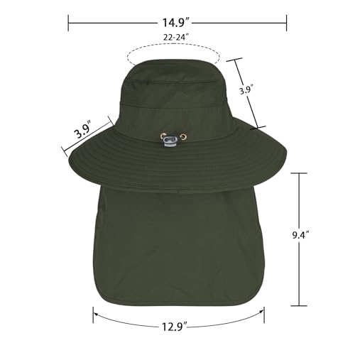ZOORON Sun Hats for Men Women with Neck Flap Fishing UPF 50+ UV Protection - color: Army Green