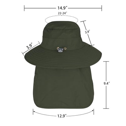 ZOORON Sun Hats for Men Women with Neck Flap Fishing UPF 50+ UV Protection - color: Army Green