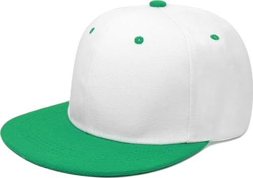 Snapback Hat Flat Bill Visor Hats Adjustable Hip Hop Baseball Cap for Women Men - color: White Green