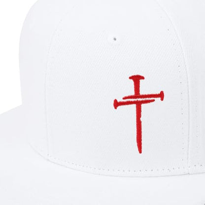 Christian Hats for Men Women - Cross Faith Flat Snapcback Hats - Religious Gifts for Thanksgiving Christmas - color: White/Cross Red