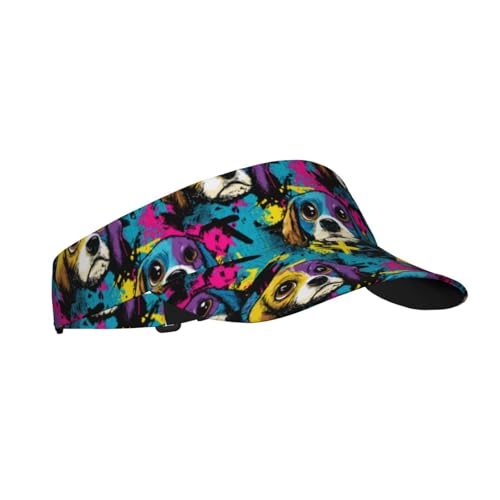 Sports Sun Visor Hat for Men Women, Adjustable Breathable Golf Tennis Cap - color: Graffiti Style Dog