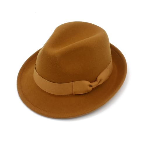 Fedora Hats for Men Women 1920s Short Brim Felt Trilby Hat - color: Khaki