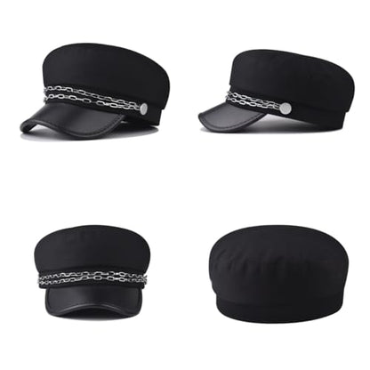 Chauffeur Hat Newsboy Cap Beret Driver Costumes Captain-Hat for Men Women - color: Black-c