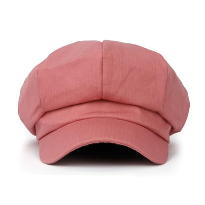 ililily Washed Cotton Newsboy Cabbie Cap Corduroy Duck Bill Flat Hunting Hat - color: Cotton Pink