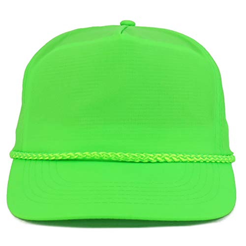 Armycrew 5 Panel Neon Color Nylon Crinkle Cap with Rope Band - color: Neon Green