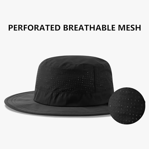 UPF 50+ Bucket Sun Hat with Laser Perforated Mesh Cooling Adjustable Breathable Lightweight for Outdoor Men Women - color: Black