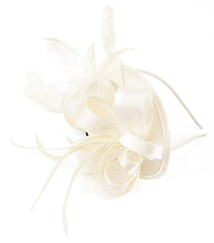 Kentucky Derby Fascinators for Women High Tea Party Hat Wedding Cocktail Flower Headware with Mesh and Feathers - color: Y-beige