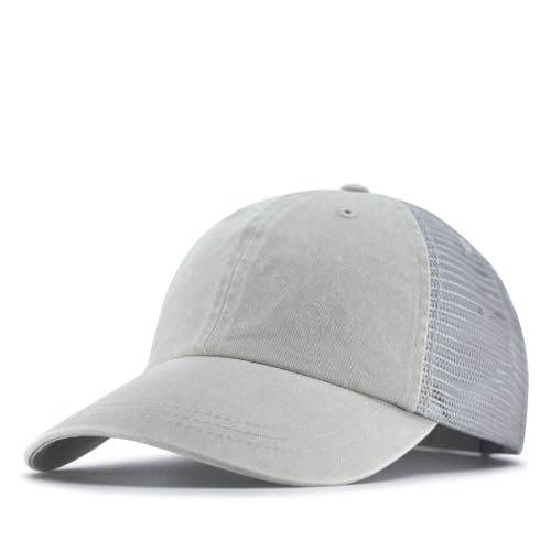 Vintage Washed Soft Mesh Cotton Adjustable Baseball Cap - color: Beige/Gray