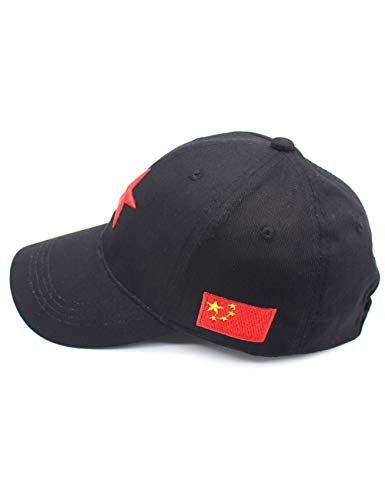 RINTONIX Men's Adjustable Strap China Red Five Point Star Military Dad Hats Unisex Chinese Flag Mao Army Baseball Caps - color: Black