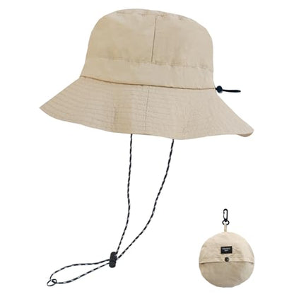 NPQQUAN Sun Bucket Hats for Woman Men Lightweight Sun Hat Packable Foldable - color: (Pure Darkbeige)