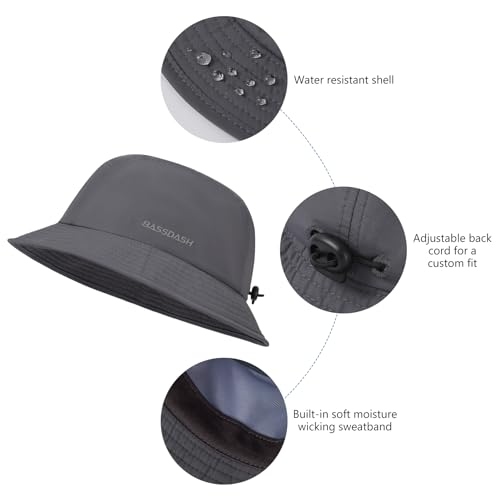 BASSDASH UPF50+ Fishing Bucket Hat for Men Women Lightweight Water Resistant Packable Outdoor Summer Sun Hats FH13 - color: Dark Grey