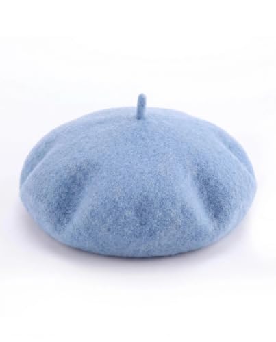 Wool French Beret Hats for Women Classic Winter Beanie Cap - color: Sky Blue