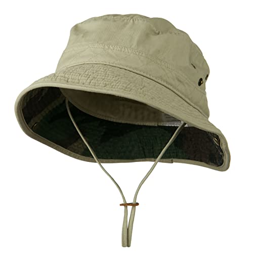 e4Hats.com Big Size Camouflaged Brim Cotton Washed Bucket Hat - color: Khaki, size: XX-Large-3X-Large