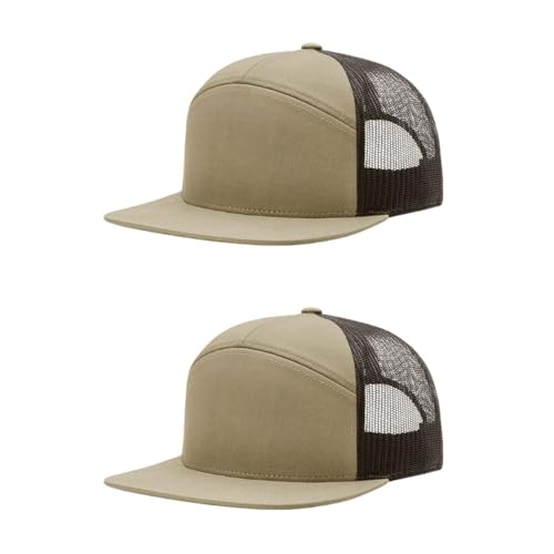 Richardson 168 Hi-Pro 7 Panel Adjustable Snapback Trucker Mesh Back Cap - color: Pale Khaki/Brown