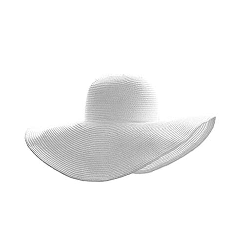 1Pcs Women Wide Brim Straw Hat Foldable Beach Floppy Sun Hat White for Head Circumference 22-22.8in